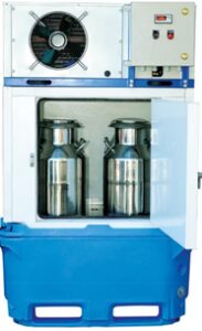Thermal Storage backed up Can Cooler to cool milk to 4 Deg C within 03 hrs and maintain the temperature with rechilling when required.
