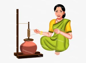 Woment churning butter